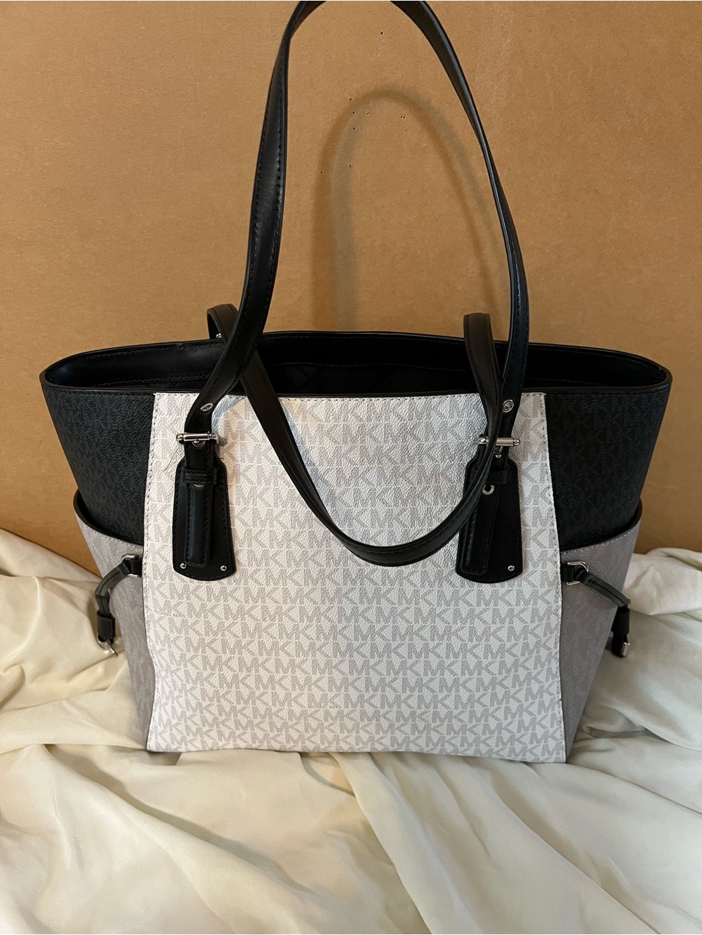 Michael Kors Black, White & Gray MK Logo Tote - Picture 2 of 4